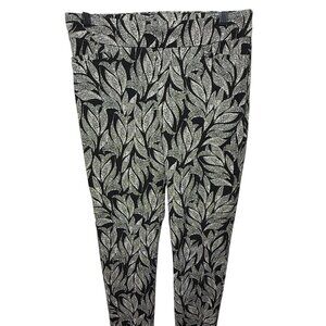 Chico’s 0.5 Black White Leaf Print Slim Ankle Pants Women’s 6 Stretch